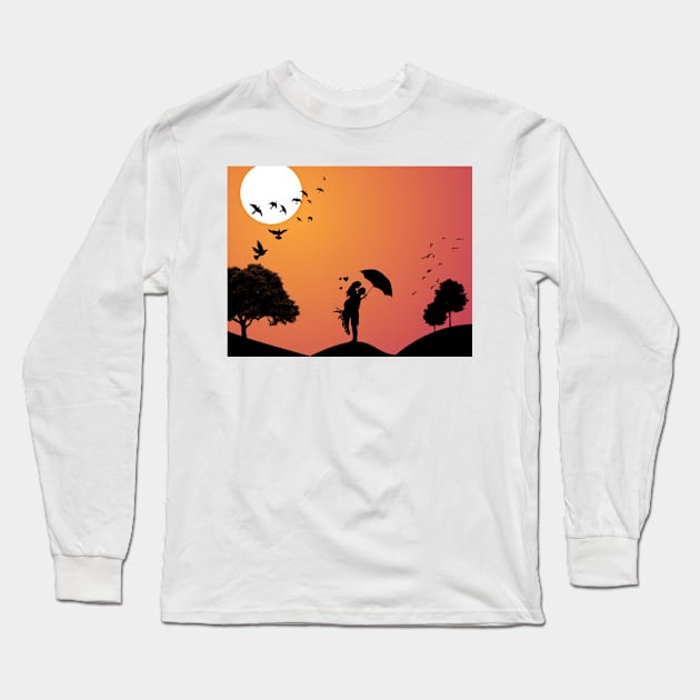 Landscape couple Love feeling Art Long Sleeve T-Shirt by Tshirtstory